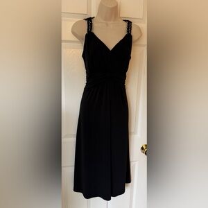 Tribal Black Empire Waist Stretchy Midi Dress with Silver Metal Ring Straps
